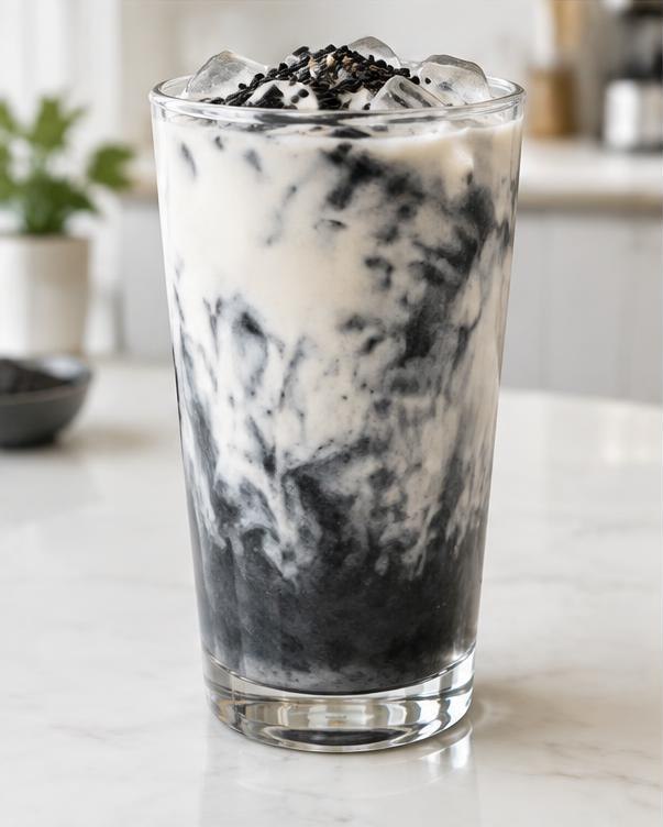 Illustration of Black Sesame Latte in a glass or cup