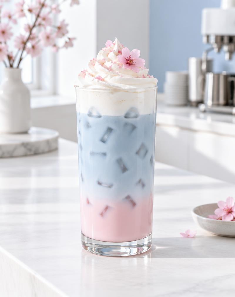 Illustration of Blue Sakura Latte in a glass or cup