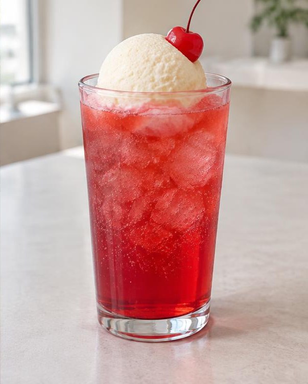 Illustration of Cherry Soda Float in a glass or cup