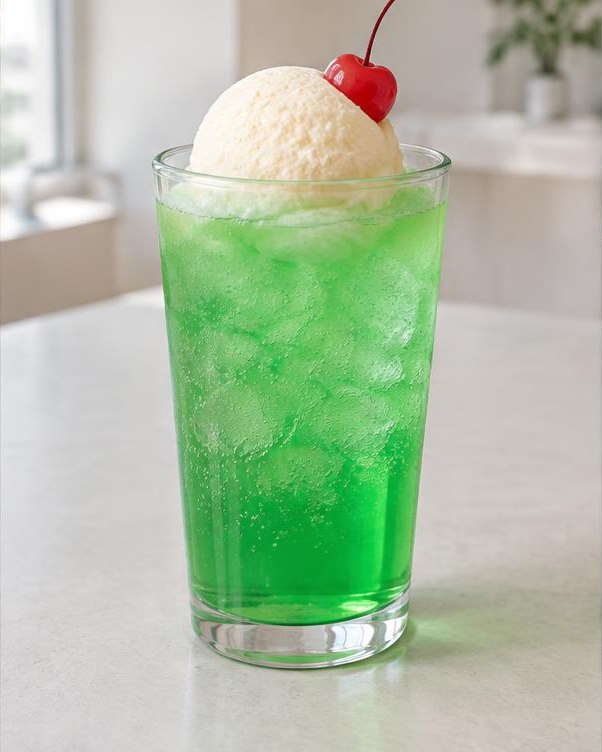 Illustration of Melon Soda Float in a glass or cup